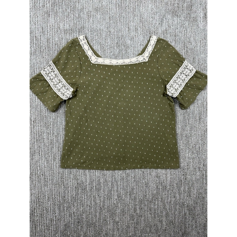 Anthropologie Maeve Venezia Textured Crochet Lace Top, Green & Cream, Size Med